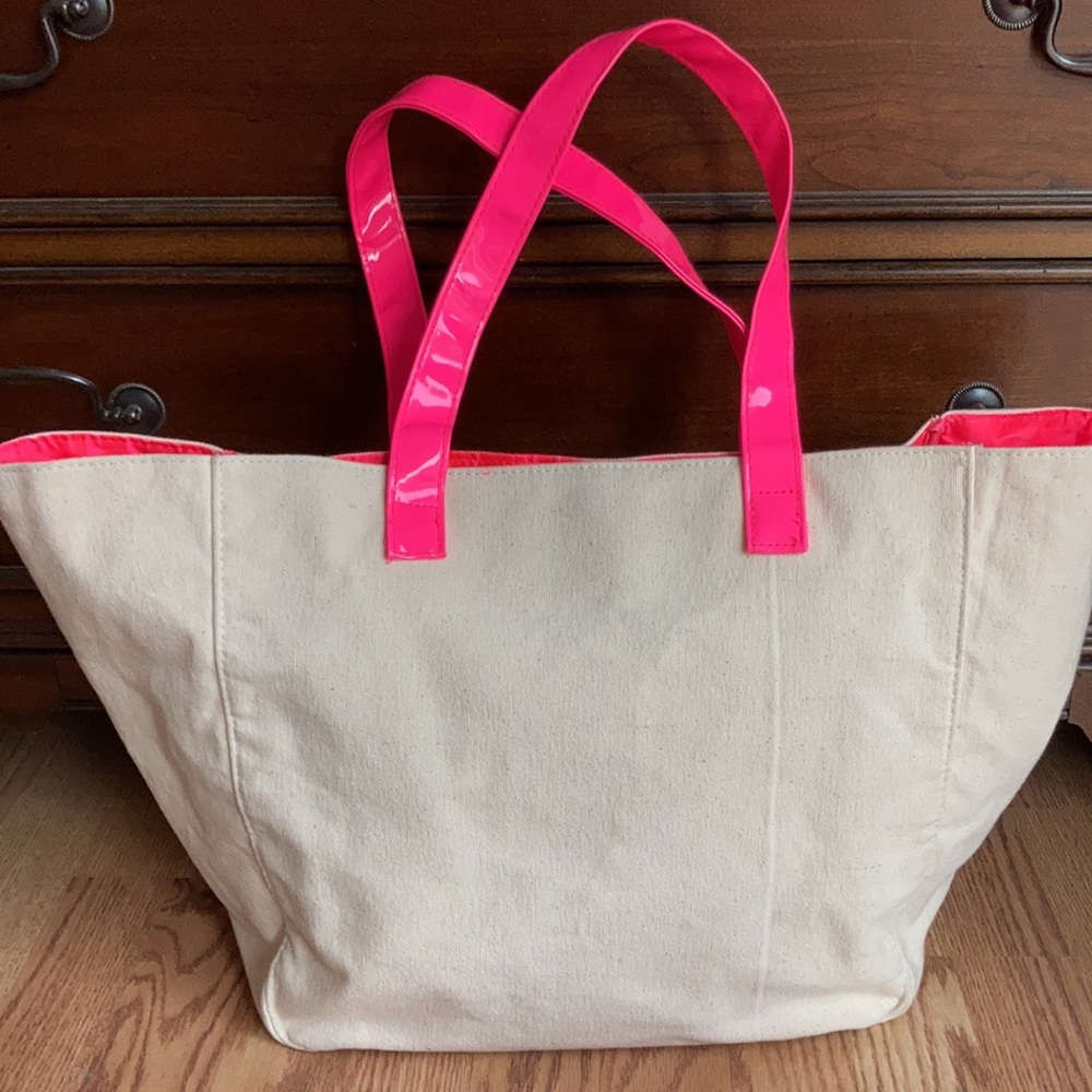 5 For $50🔥  Juicy Couture Pink & Cream Roomy Tote/Beach Bag - Picture 6 of 8